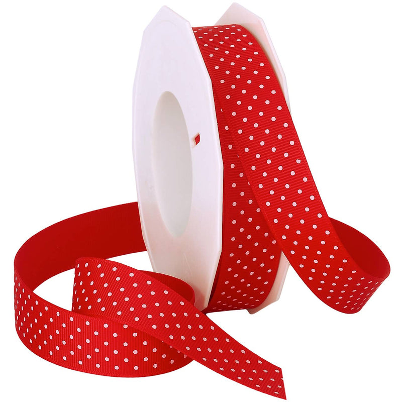 Grosgrain 3/8" Swiss Dots Red with White Dots