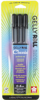 Sakura Gelly Roll Medium Point Black Pens 3 Pack {F100}